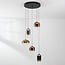 3-staps dimbare hanglamp Kafei met LED en glazen kappen in goud, smoke en koper
