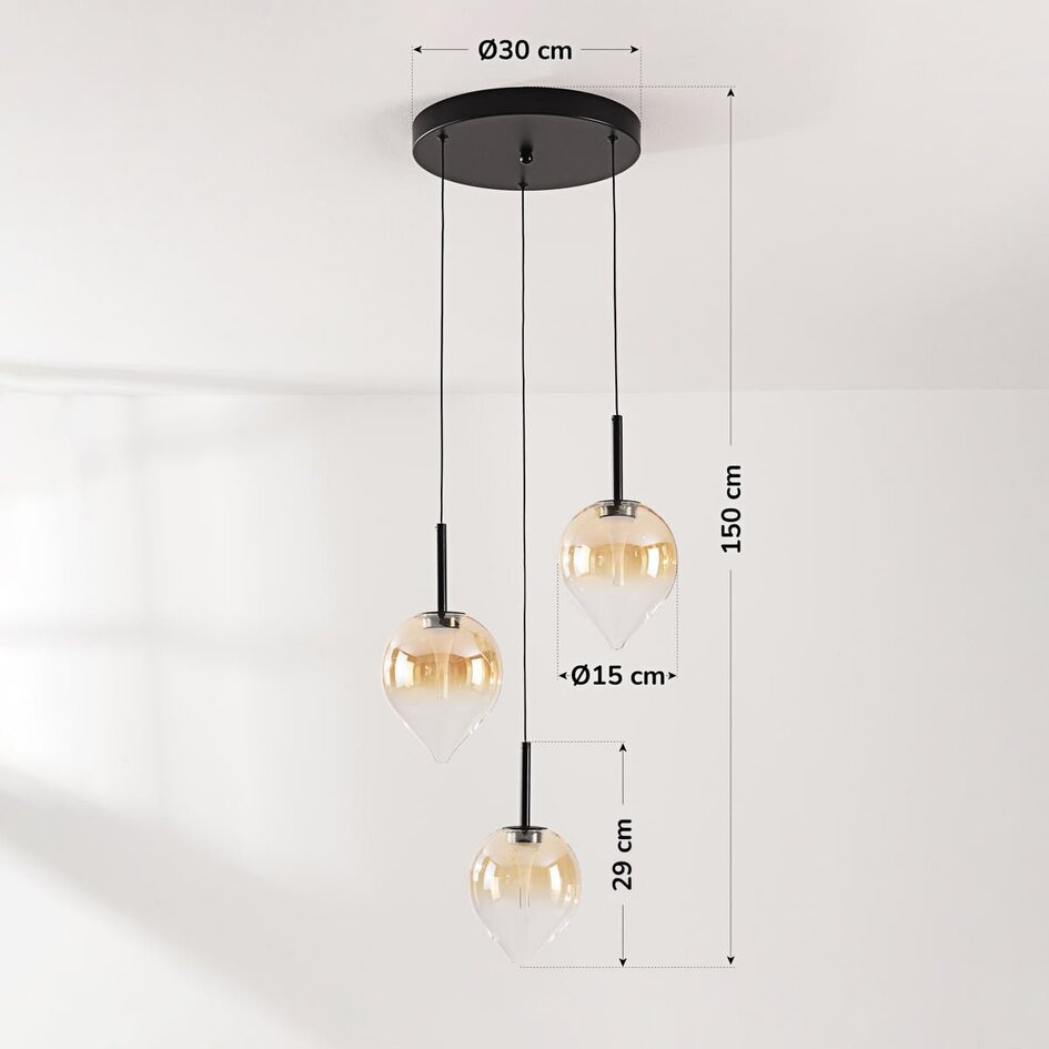 Suspension moderne Drop - verre ambré, LED intégrée, variateur à 3 niveaux