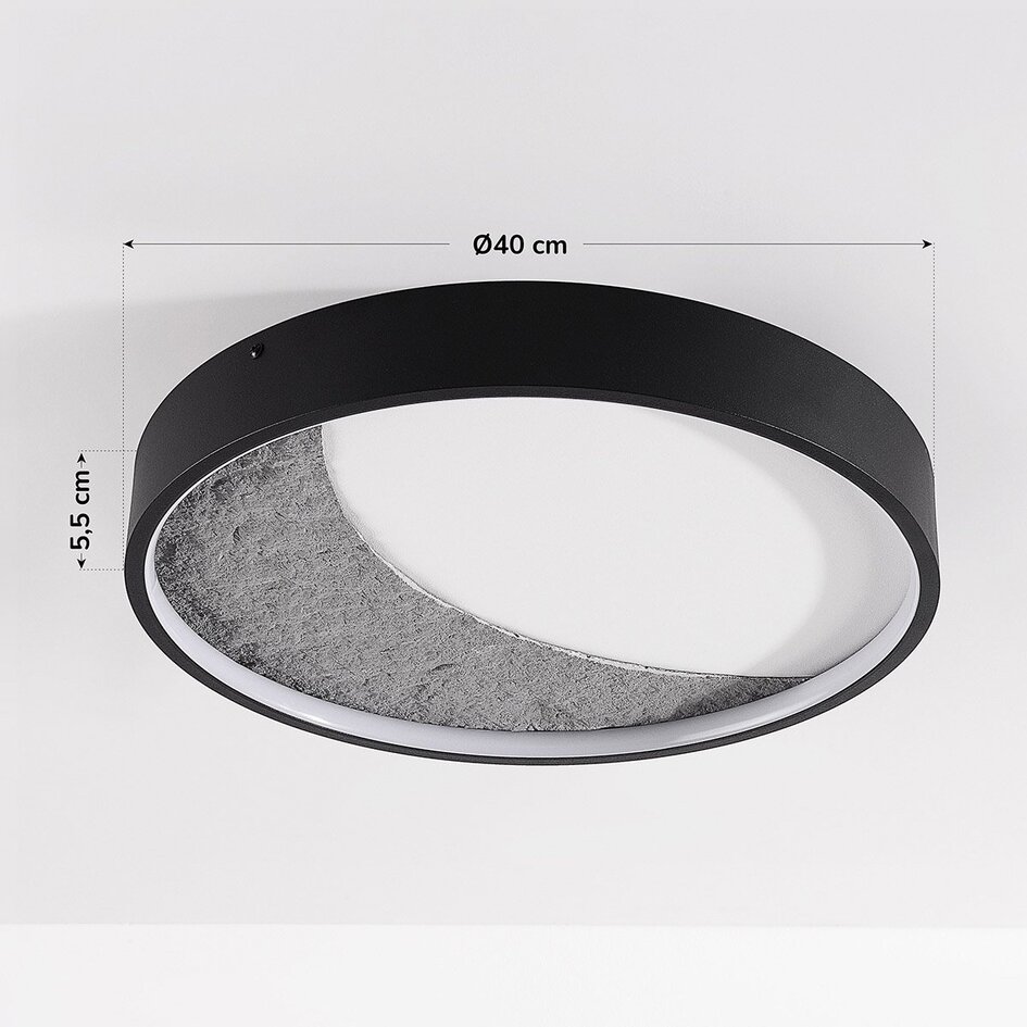 Plafonnier Cercul Ø40 cm avec effet pierre noir, gris et blanc – dimmable à 3 étapes