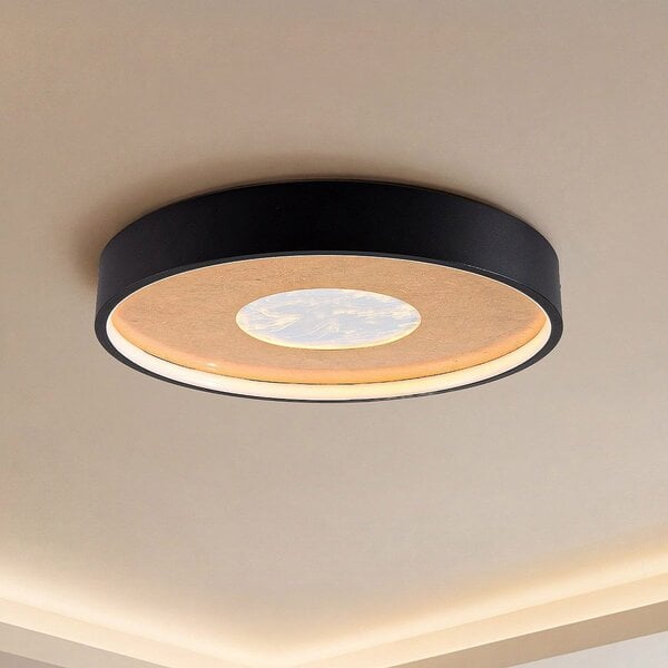 Plafondlamp Cercul Ø40 cm zwart met bladgoud-effect en 3-staps dimbaar
