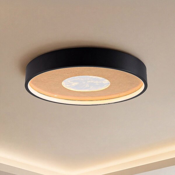 Plafonnier Cercul Ø40 cm noir avec effet feuille d'or – dimmable à 3 étapes