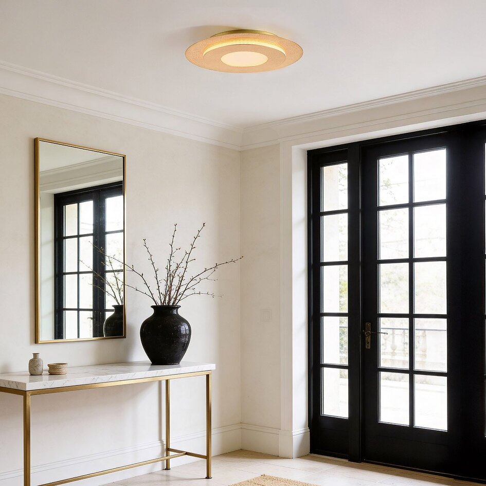 Plafonnier Cercyl Ø30 cm avec effet feuille d'or et LED dimmable à 3 étapes