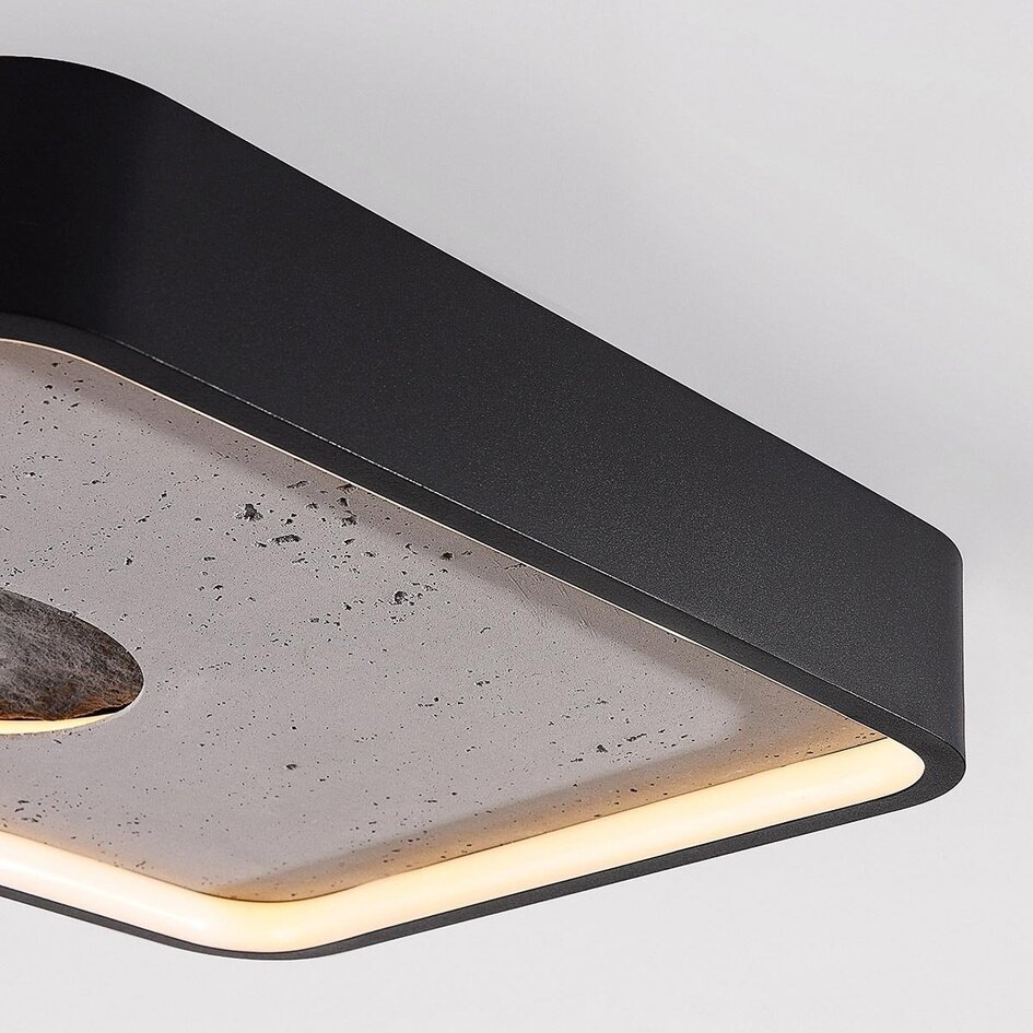 Plafonnier Cercal avec LED dimmable à 3 étapes et effet pierre noir et gris – 30 × 30 cm
