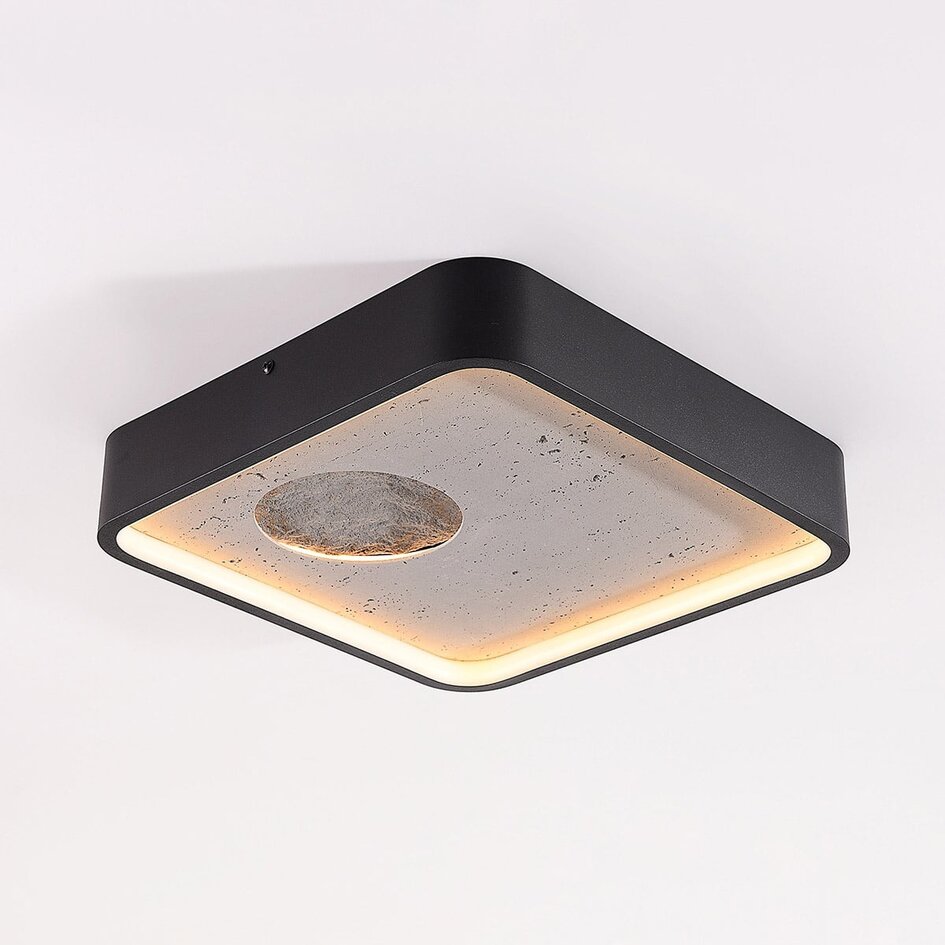 Plafonnier Cercal avec LED dimmable à 3 étapes et effet pierre noir et gris – 30 × 30 cm