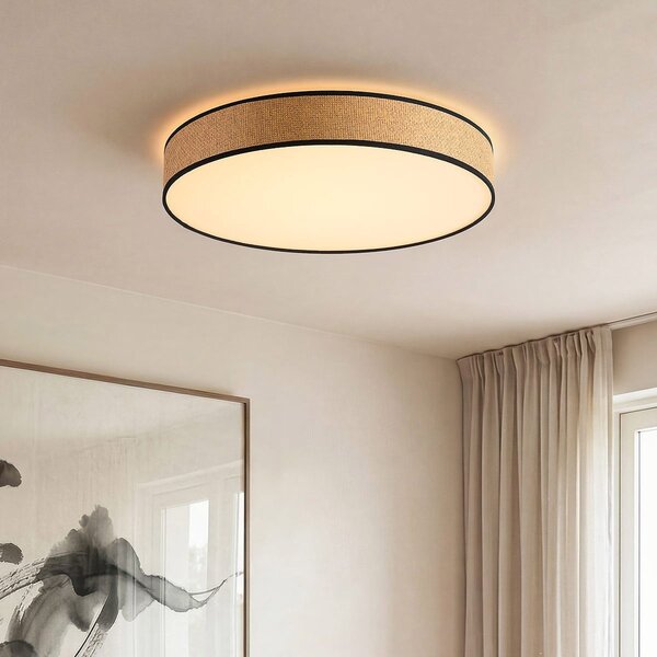 3-staps dimbare plafondlamp Palara met gevlochten kap in naturel en zwart