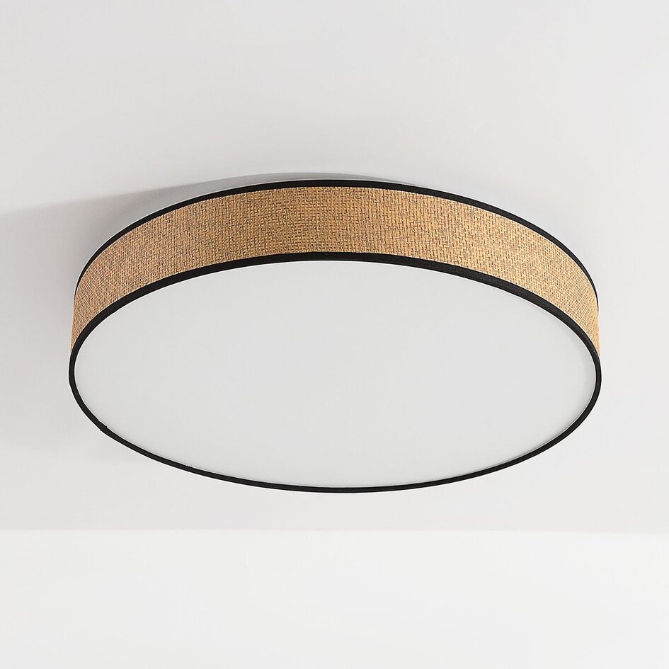 Plafonnier Palara dimmable à 3 étapes avec abat-jour tressé en naturel et noir