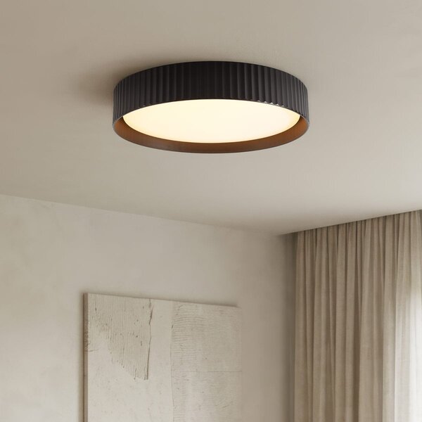 Plafonnier moderne Palomo noir avec bord nervuré et LED dimmables à 3 étapes