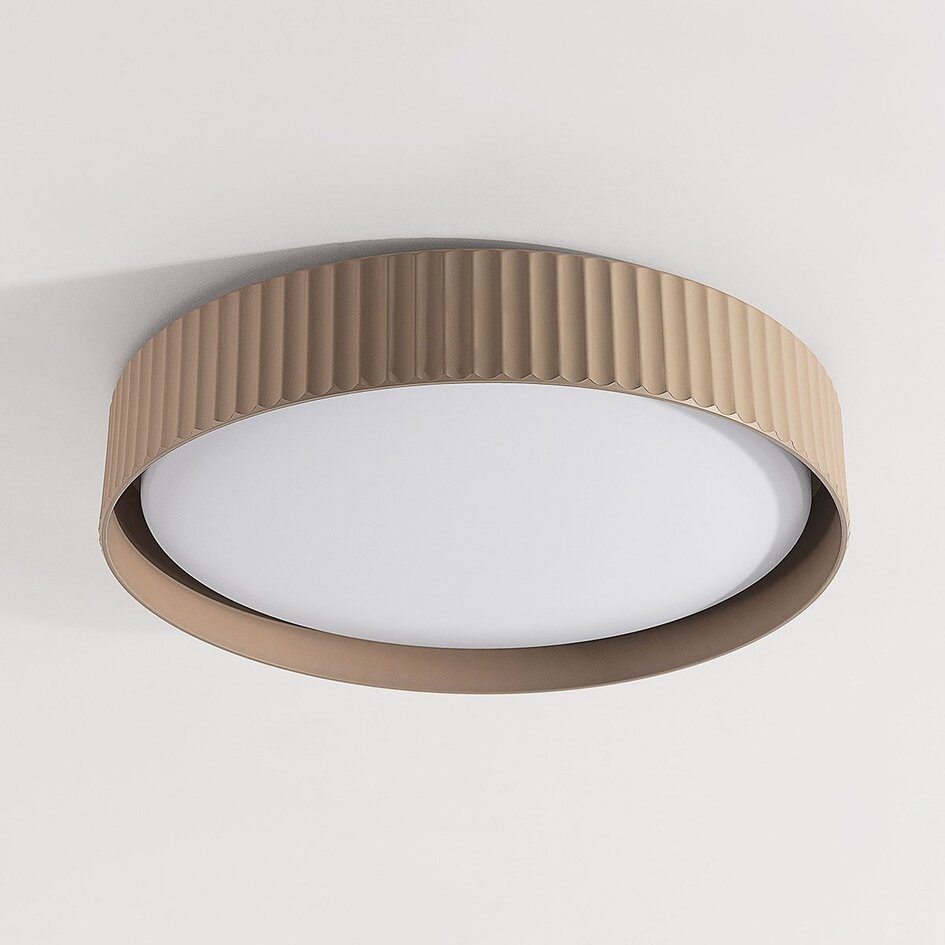 Plafonnier Palomo taupe avec bord nervuré et LEDs dimmable à 3 étapes