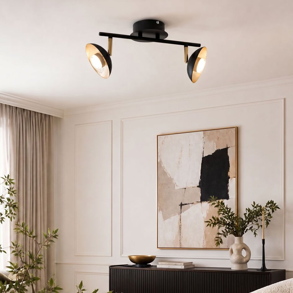 Plafonnier industriel noir et or 2 spots LED - Orchid