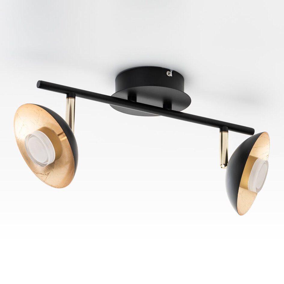 Plafonnier industriel noir et or 2 spots LED - Orchid