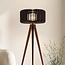 Lampadaire Oakly avec trépied métallique et abat-jour en bois aspect noyer