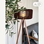 Vloerlamp Oakly met metalen driepoot en houten kap in walnootlook