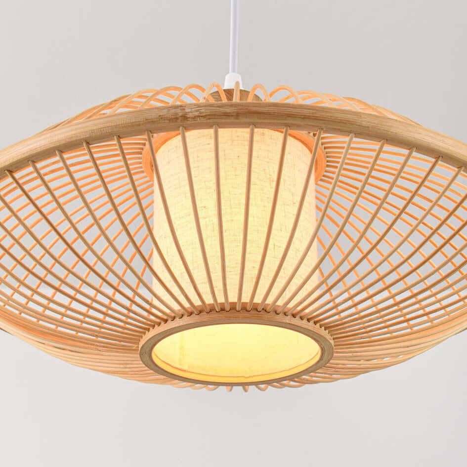 Bamboe hanglamp Levra met linnen diffuser in naturel