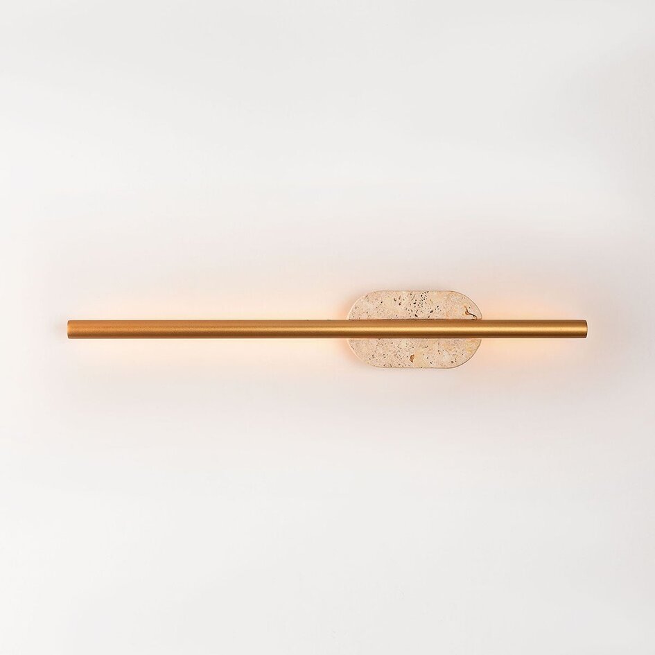 Applique murale de salle de bain Lima avec LED intégrée et travertin (pierre naturelle) - doré