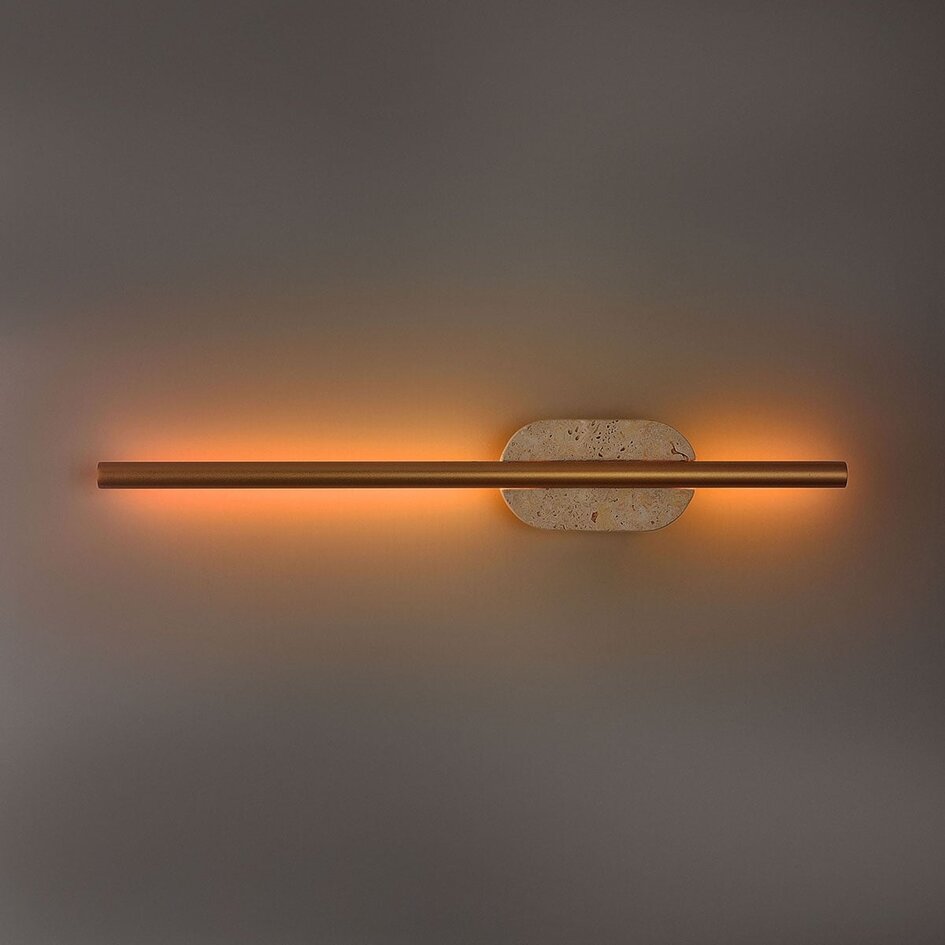 Applique murale de salle de bain Lima avec LED intégrée et travertin (pierre naturelle) - doré