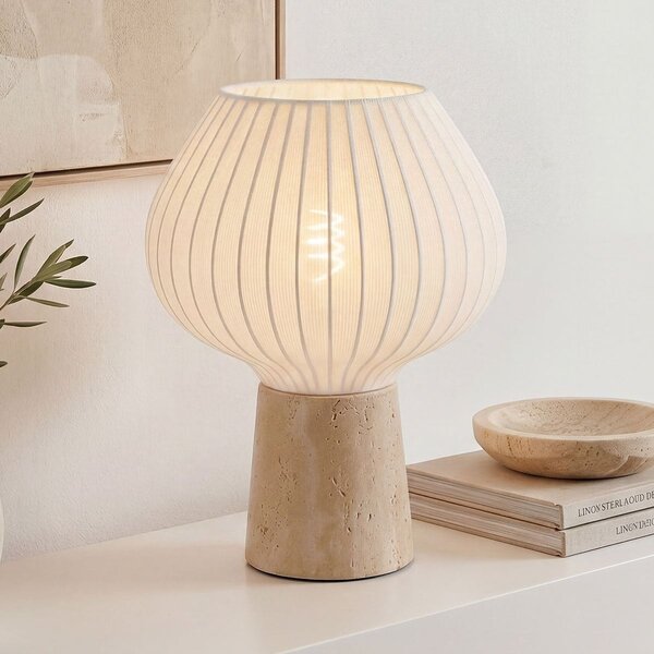 Lampe de table Varel à abat-jour en tissu et pied en travertin (pierre naturelle)