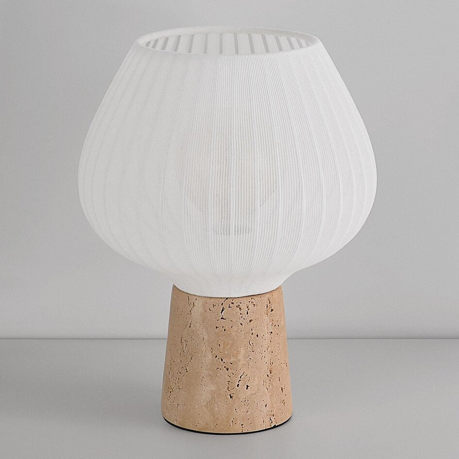 Lampe de table Varel à abat-jour en tissu et pied en travertin (pierre naturelle)