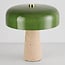 Lampe de table Sento à abat-jour en verre vert et travertin (pierre naturelle)