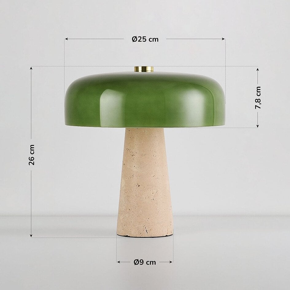 Lampe de table Sento à abat-jour en verre vert et travertin (pierre naturelle)