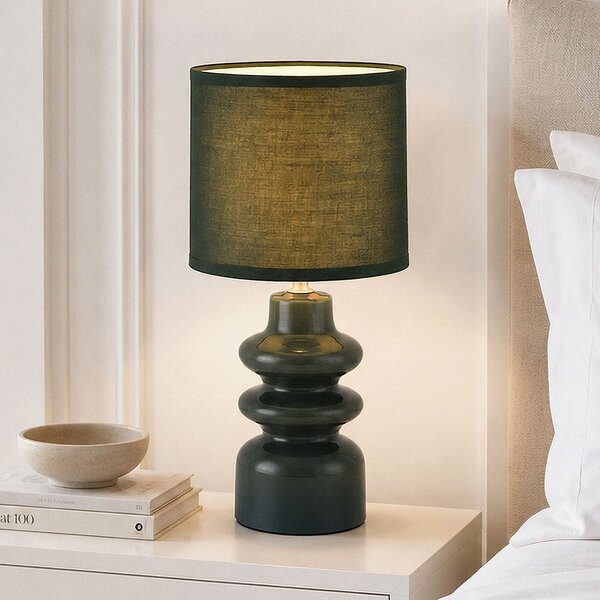 Lampe de table Loya en céramique à abat-jour en tissu vert