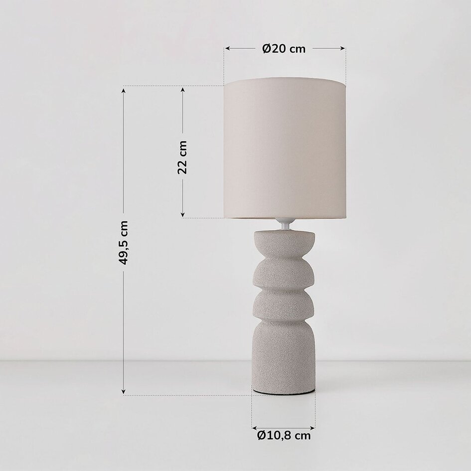 Tafellamp Kiyra - wit keramiek met stoffen kap in beige