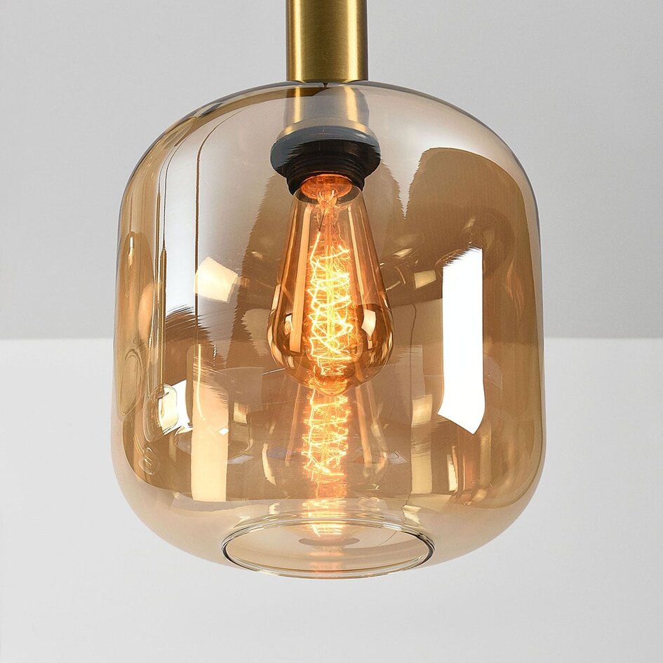 Suspension 6 lumières Sei - verre ambré avec or