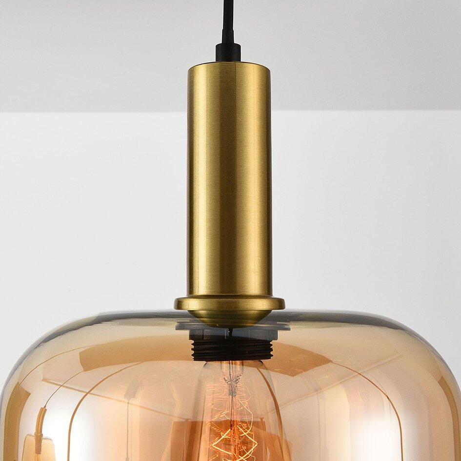 Suspension 6 lumières Sei - verre ambré avec or