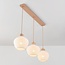 3-lichts hanglamp Carru met stoffen kappen en travertin (natuursteen)