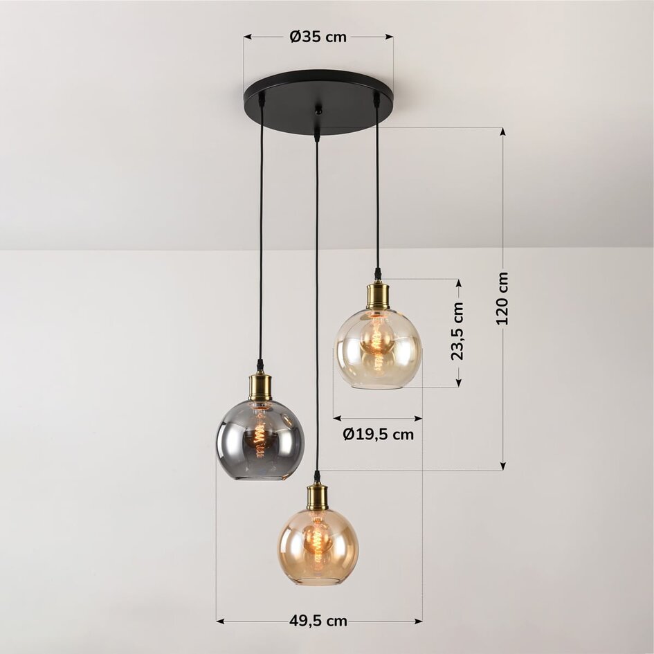 Hanglamp 3-lichts met verschillende kleuren glas - Loiza