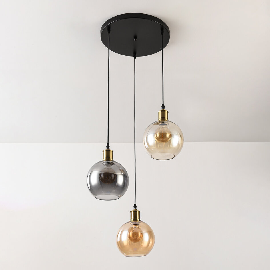 Hanglamp 3-lichts met verschillende kleuren glas - Loiza