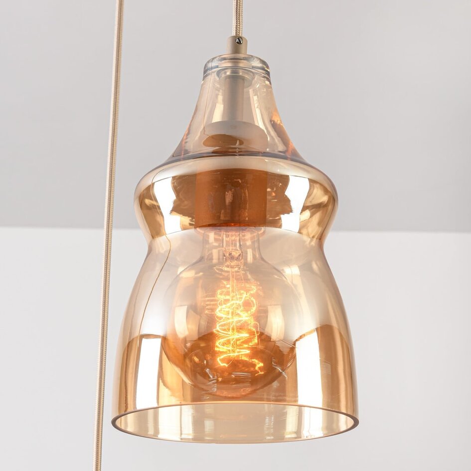 Suspension 3 lumières Trinidad avec verre ambré - beige