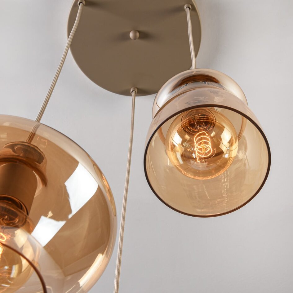 Suspension 3 lumières Trinidad avec verre ambré - beige