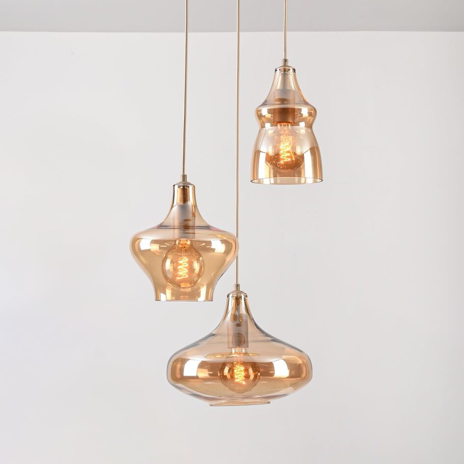 Suspension 3 lumières Trinidad avec verre ambré - beige