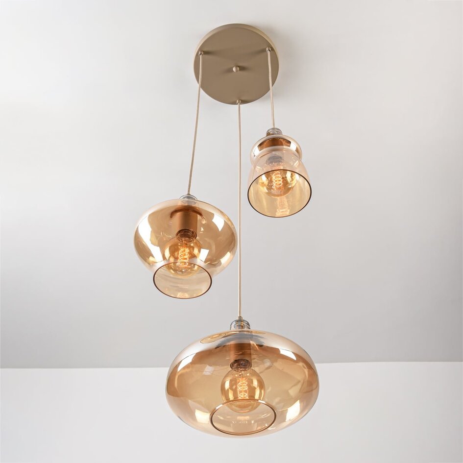 Suspension 3 lumières Trinidad avec verre ambré - beige