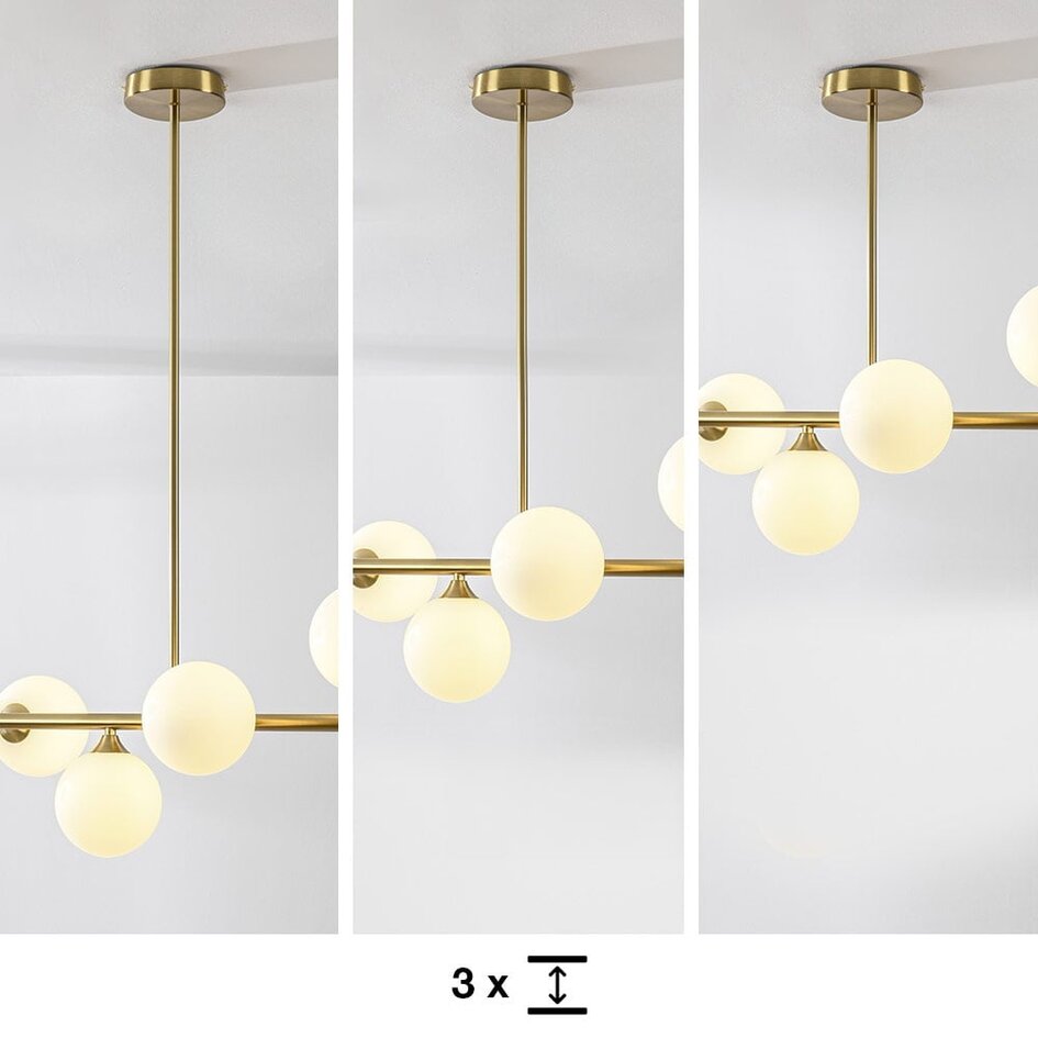 Suspension design dorée avec verre blanc laiteux, 6 lumières - Aster