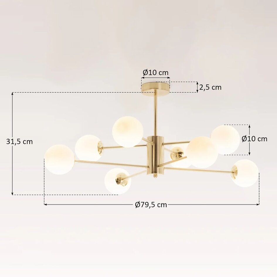 Suspension design avec verre blanc laiteux, 8 lumières - Idaho