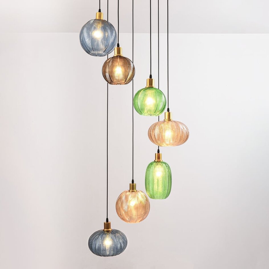 Design hanglamp met verschillende kleuren geribbeld glas - Altair