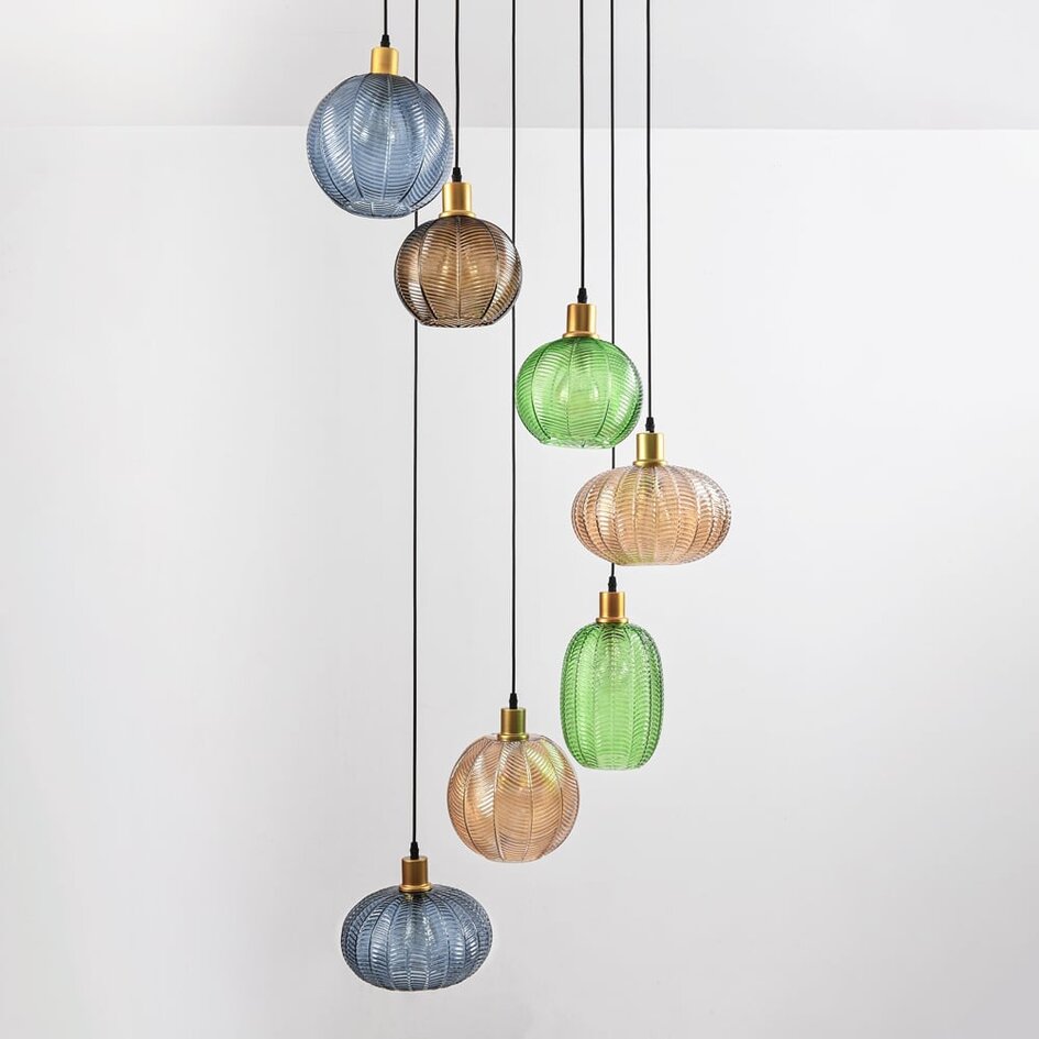 Design hanglamp met verschillende kleuren geribbeld glas - Altair