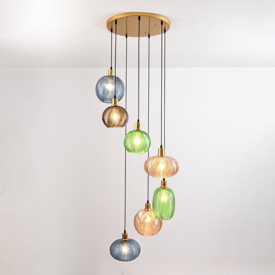 Design hanglamp met verschillende kleuren geribbeld glas - Altair