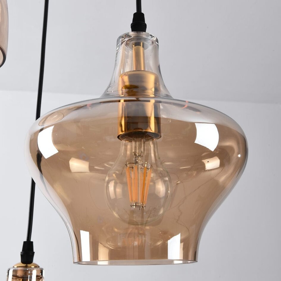 Suspension industrielle avec 3 lumières en verre ambré  - Trinidad