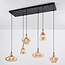 6-lichts design hanglamp Trinidad zwart met amber glas