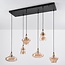 6-lichts design hanglamp Trinidad zwart met amber glas