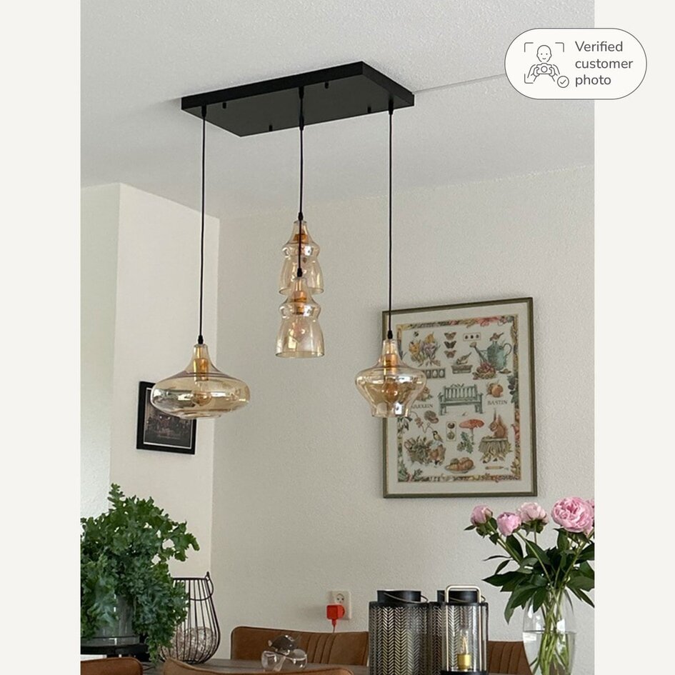 Retro hanglamp Maracas met amber glas - 4-lichts