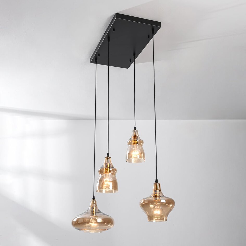 Retro hanglamp Maracas met amber glas - 4-lichts