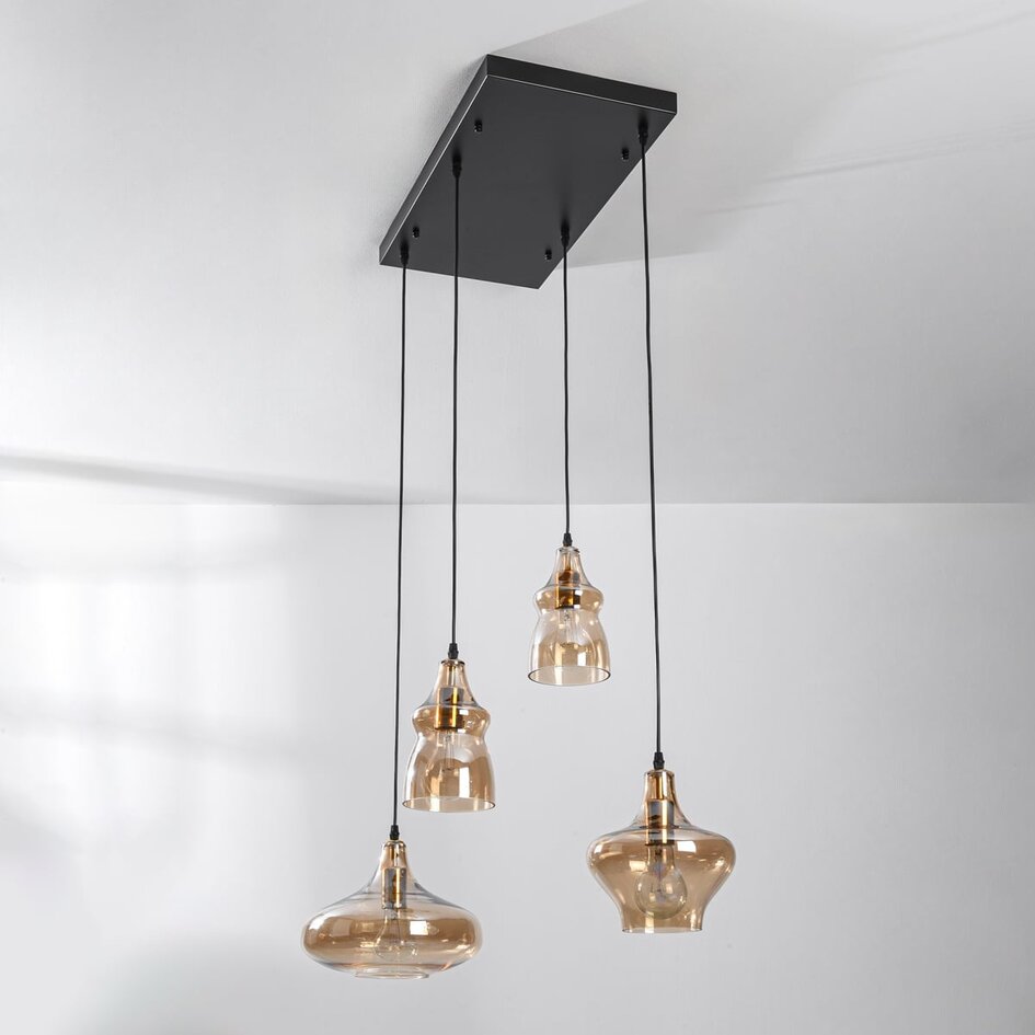 Retro hanglamp Maracas met amber glas - 4-lichts