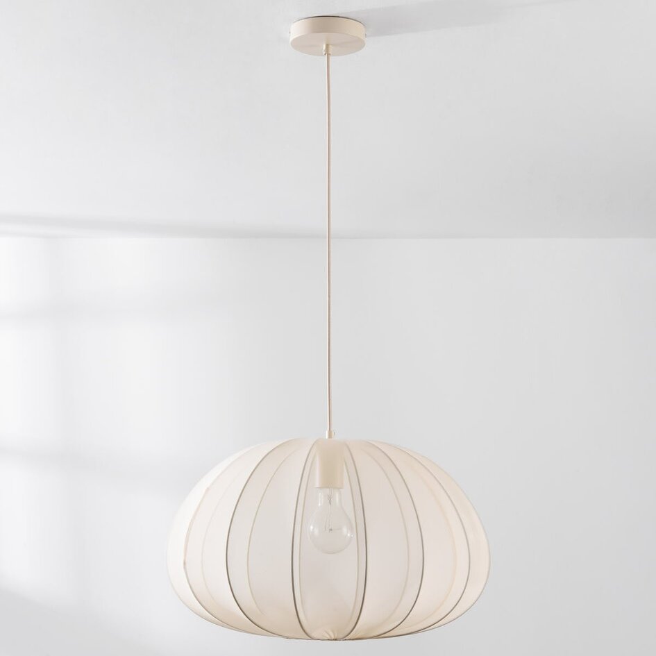 Japandi hanglamp Ecruva met ronde kap van stof Ø50 cm - warm beige met roze ondertoon