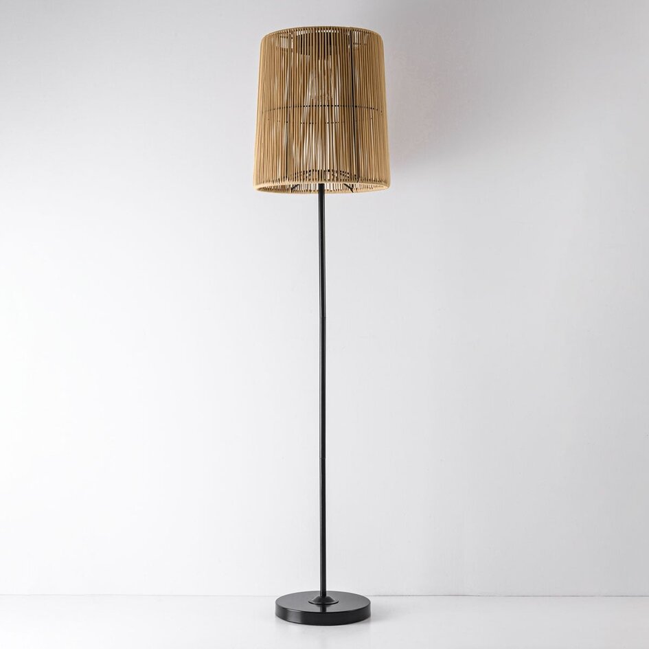Solar staande lamp Elyra met rotan-look kap - zwart met licht bruin