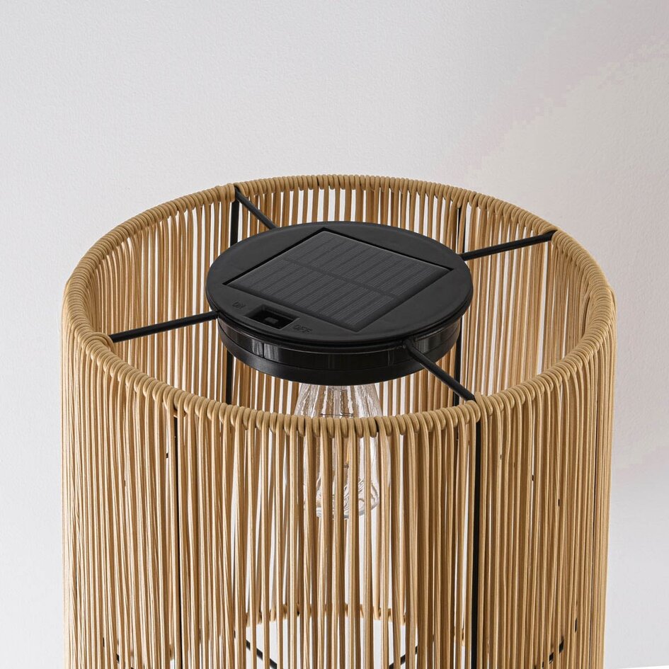 Solar staande lamp Elyra met rotan-look kap - zwart met licht bruin