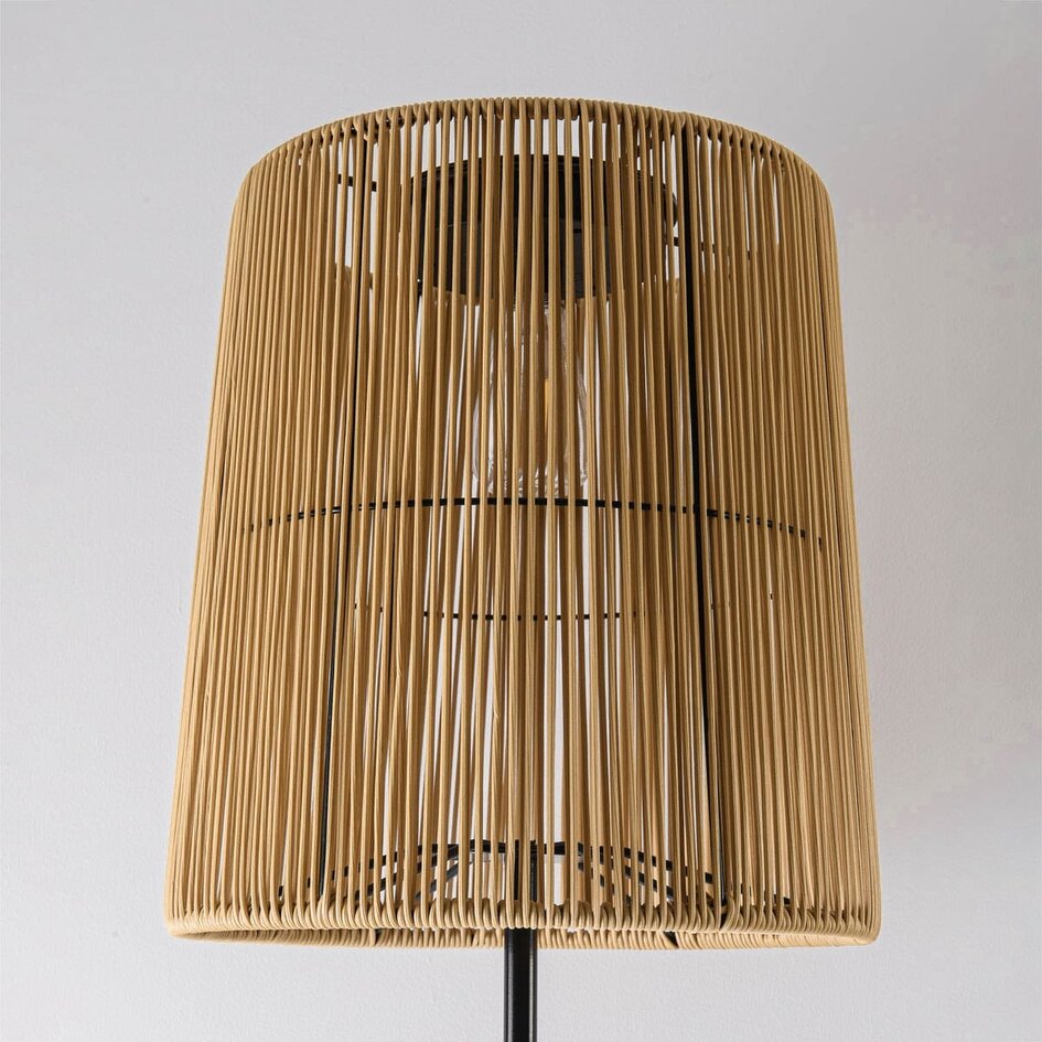 Solar staande lamp Elyra met rotan-look kap - zwart met licht bruin