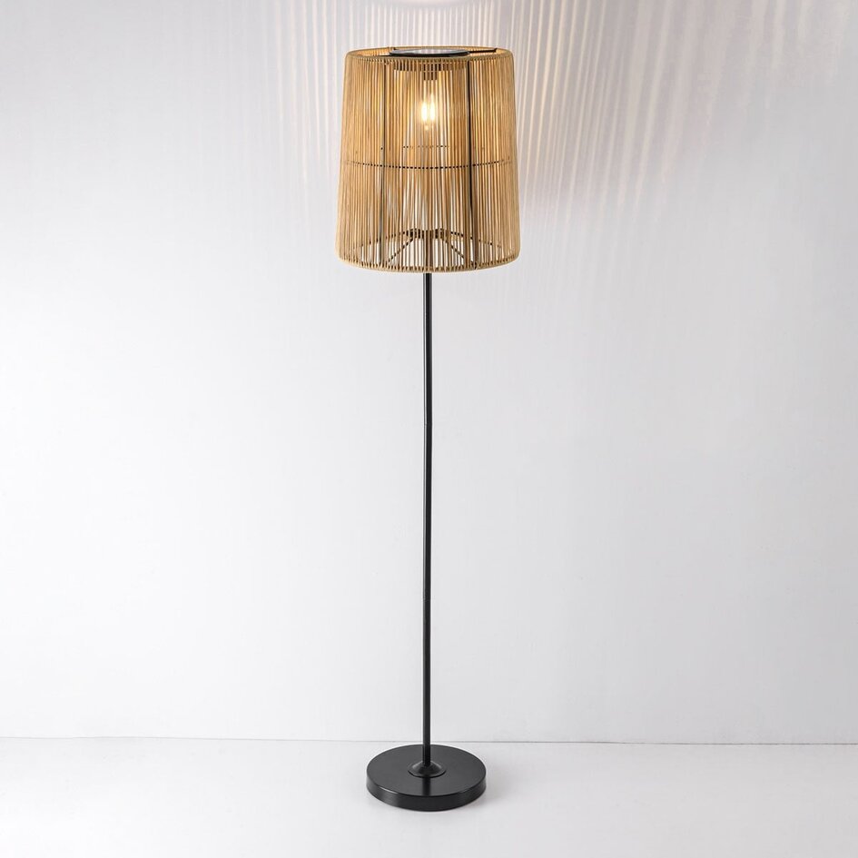 Solar staande lamp Elyra met rotan-look kap - zwart met licht bruin